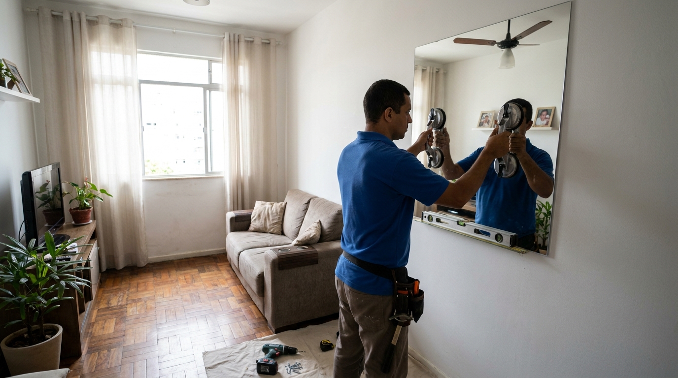 Espelho sob medida com parquet em Barueri-SP